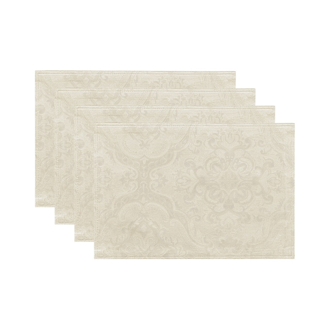 Threadmade Home Caiden Elegance Damask Placemat, Set of 4, Ivory - 13"W x 19"L